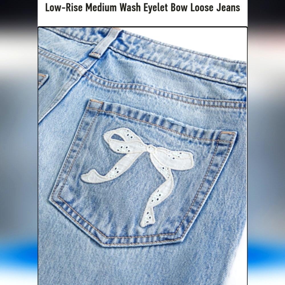 Hollister Light Wash Eyelet Bow Jeans~Low Rise Loose~Size 20 Reg~NWT.